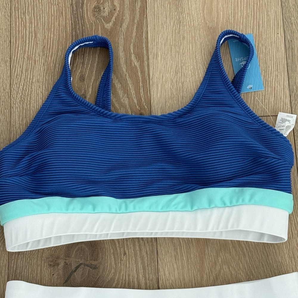NWT Cupshe Womens Two Piece Swimsuit Size Large Textured Colorblock - Picture 2 of 7